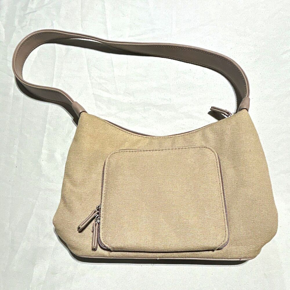 Croft & Barrow Tan Canvas Shoulder Bag Built-In Wallet Organizer Purse Handbag